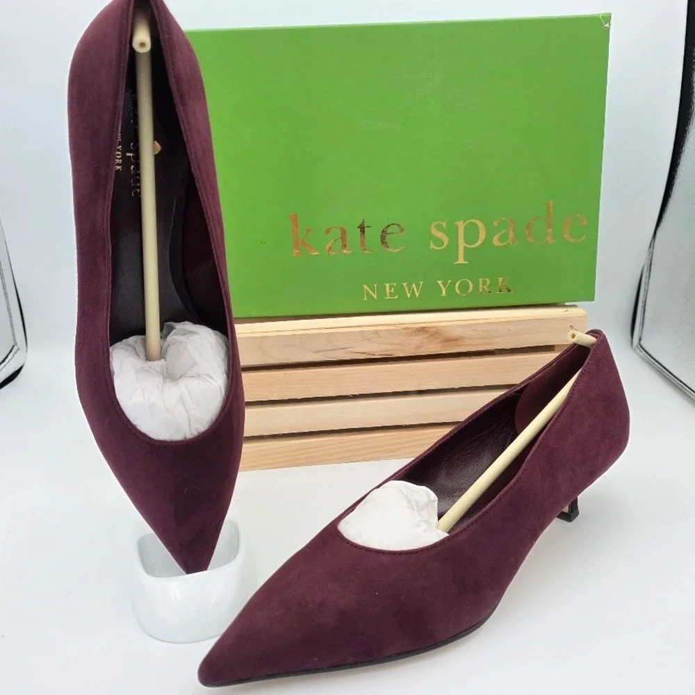 Kate Spade Dale Pumps Womens 7M Deep Russet Suede‎ Kitten Heel S420011
